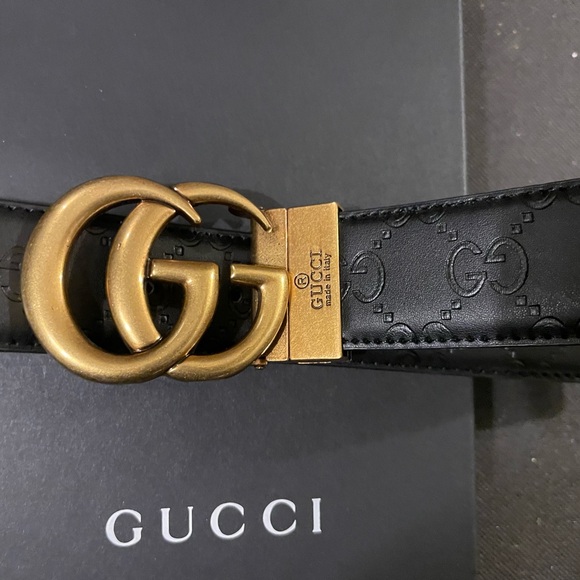 NIB. GUCCI. GG belt. Black with Brass GG - Picture 2 of 5